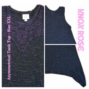 Knox Rose Women Sleeves Tank Top Asymmetrical Black Grey Size XXL